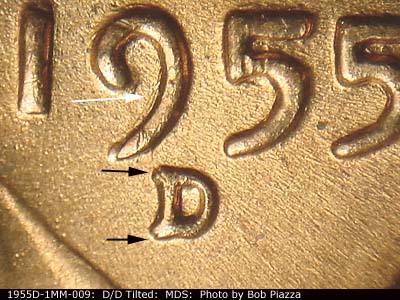 1955 Lincoln cent obverse, CopperCoins die 1955D•1MM•009.