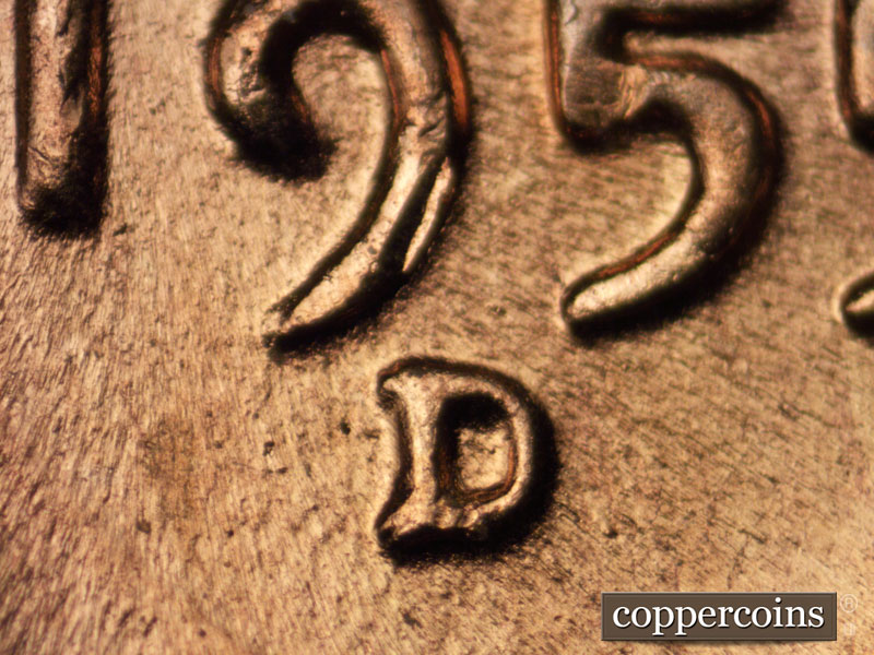 Die-stage C marker on 1955D•1MM•009 (1955 Repunched Mint Mark).
