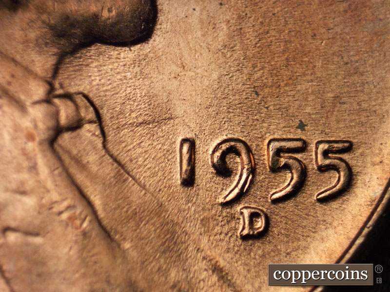 Die-stage C marker on 1955D•1MM•009 (1955 Repunched Mint Mark).