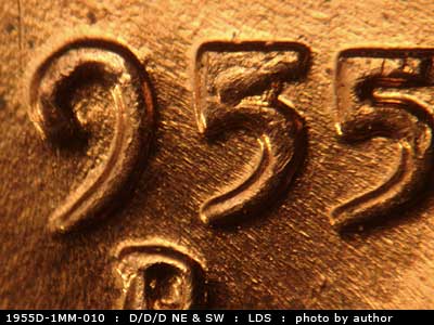 Die-stage C marker on 1955D•1MM•010 (1955 Repunched Mint Mark).