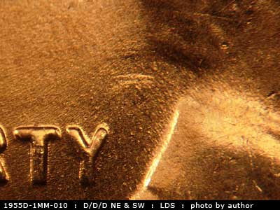 Die-stage C marker on 1955D•1MM•010 (1955 Repunched Mint Mark).