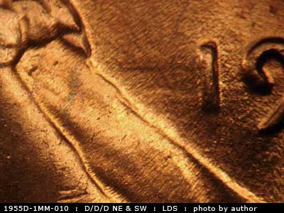 Die-stage C marker on 1955D•1MM•010 (1955 Repunched Mint Mark).