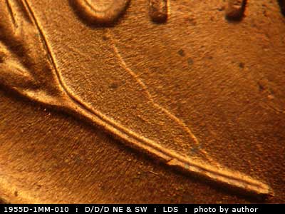 Die-stage C marker on 1955D•1MM•010 (1955 Repunched Mint Mark).