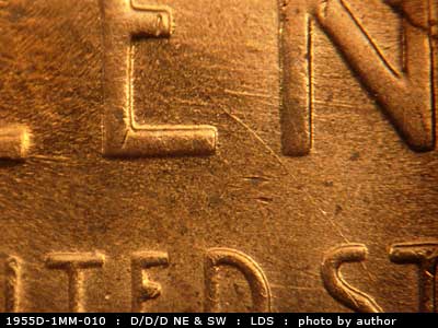Die-stage C marker on 1955D•1MM•010 (1955 Repunched Mint Mark).