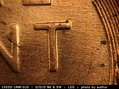 Die-stage C marker on 1955D•1MM•010 (1955 Repunched Mint Mark).