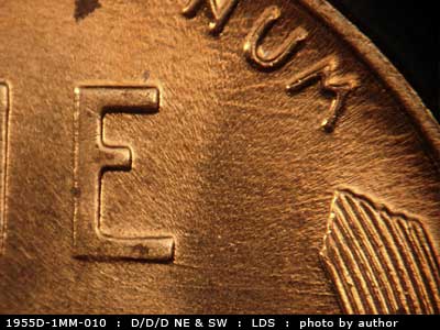 Die-stage C marker on 1955D•1MM•010 (1955 Repunched Mint Mark).