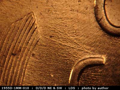 Die-stage C marker on 1955D•1MM•010 (1955 Repunched Mint Mark).