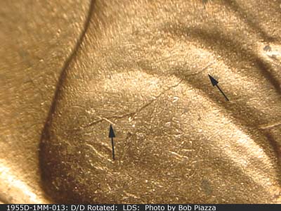 Die-stage C marker on 1955D•1MM•013 (1955 Repunched Mint Mark).