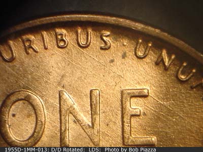Die-stage C marker on 1955D•1MM•013 (1955 Repunched Mint Mark).