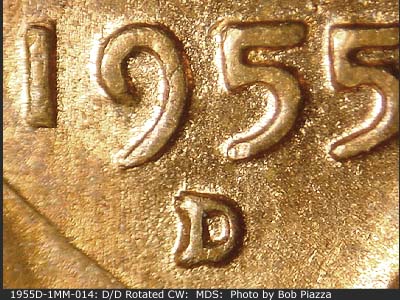 1955 Lincoln cent obverse, CopperCoins die 1955D•1MM•014.