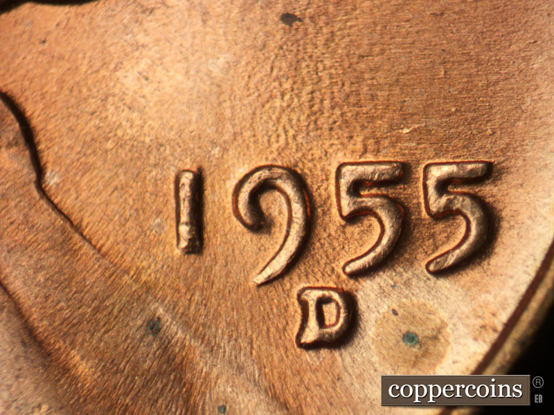 Die-stage B marker on 1955D•1MM•015 (1955 Repunched Mint Mark).