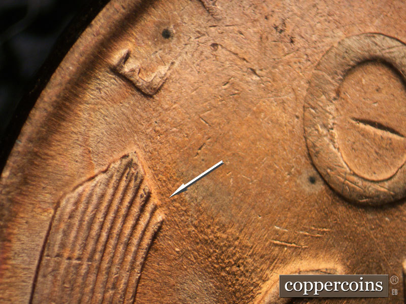 Die-stage B marker on 1955D•1MM•015 (1955 Repunched Mint Mark).