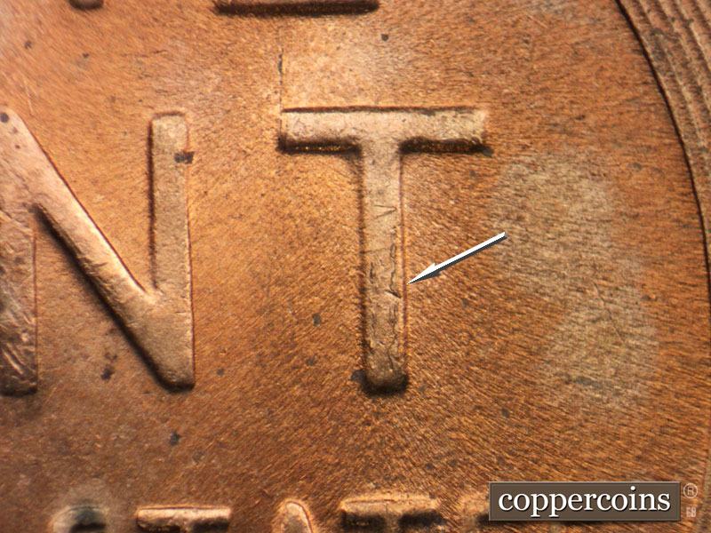 Die-stage B marker on 1955D•1MM•015 (1955 Repunched Mint Mark).