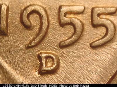 1955 Lincoln cent obverse, CopperCoins die 1955D•1MM•016.