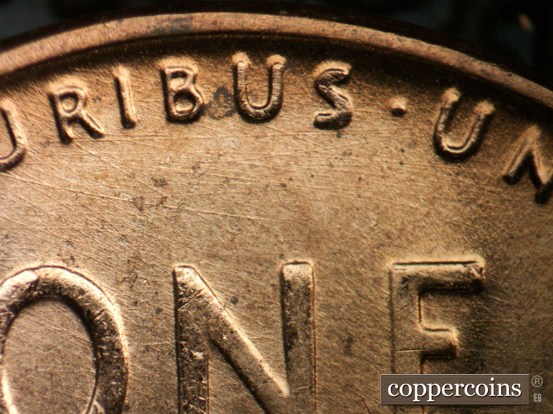 Die-stage A marker on 1955D•1MM•017 (1955 Repunched Mint Mark).