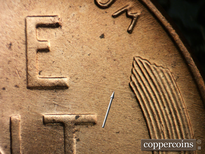 Die-stage A marker on 1955D•1MM•017 (1955 Repunched Mint Mark).