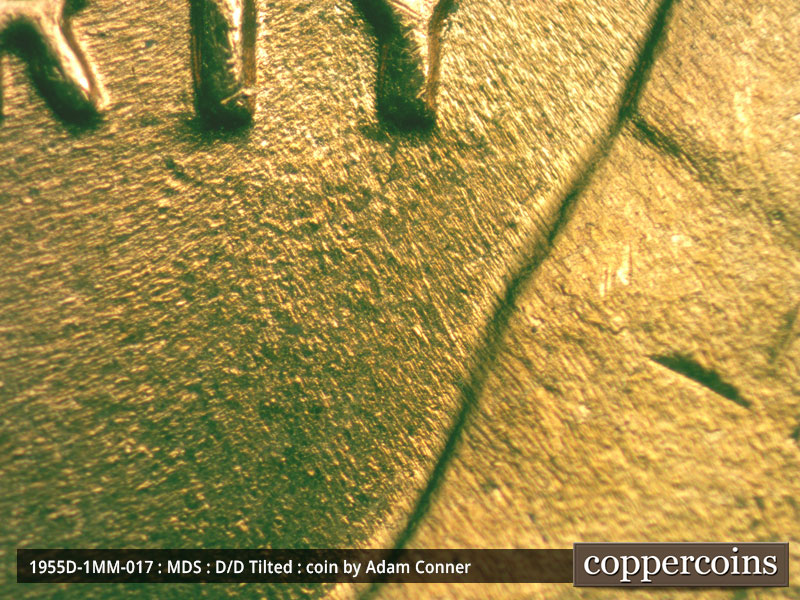 Die-stage B marker on 1955D•1MM•017 (1955 Repunched Mint Mark).