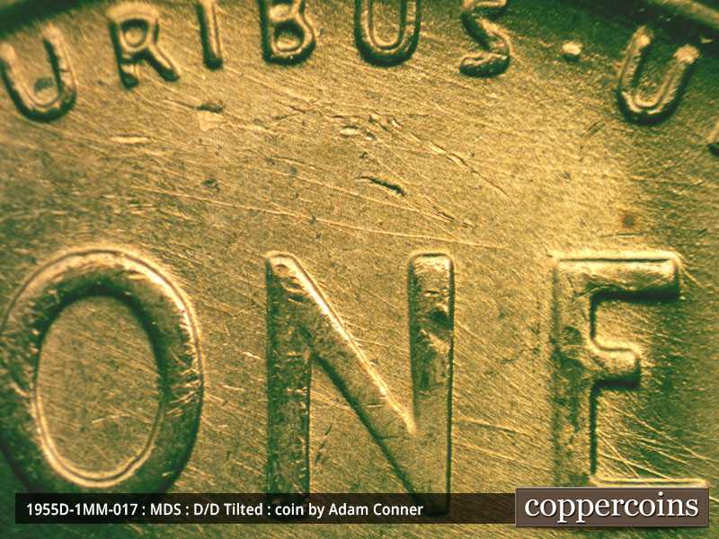 Die-stage B marker on 1955D•1MM•017 (1955 Repunched Mint Mark).