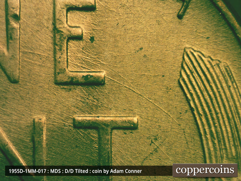 Die-stage B marker on 1955D•1MM•017 (1955 Repunched Mint Mark).