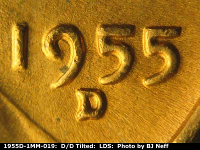 Die-stage C marker on 1955D•1MM•019 (1955 Repunched Mint Mark).