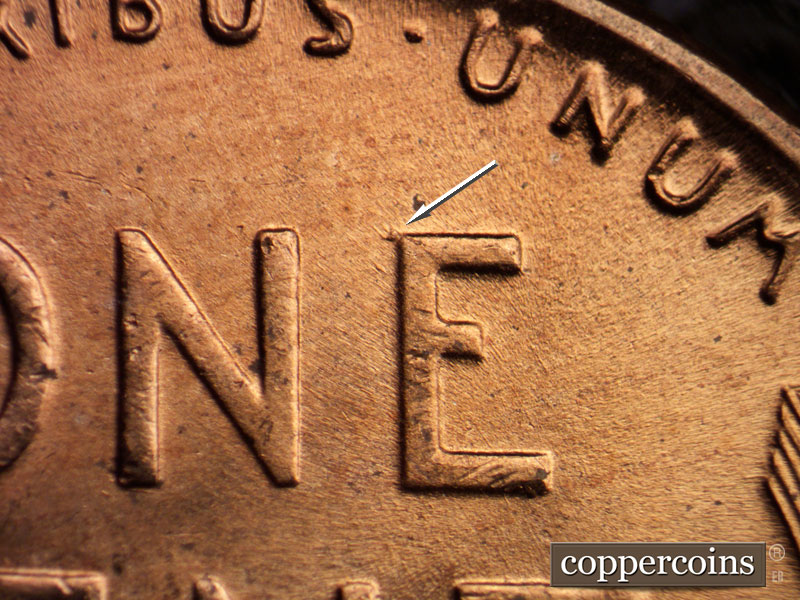 Die-stage B marker on 1955D•1MM•020 (1955 Repunched Mint Mark).