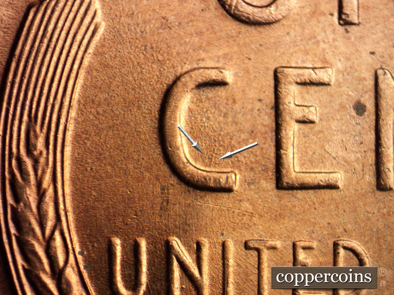 Die-stage B marker on 1955D•1MM•020 (1955 Repunched Mint Mark).