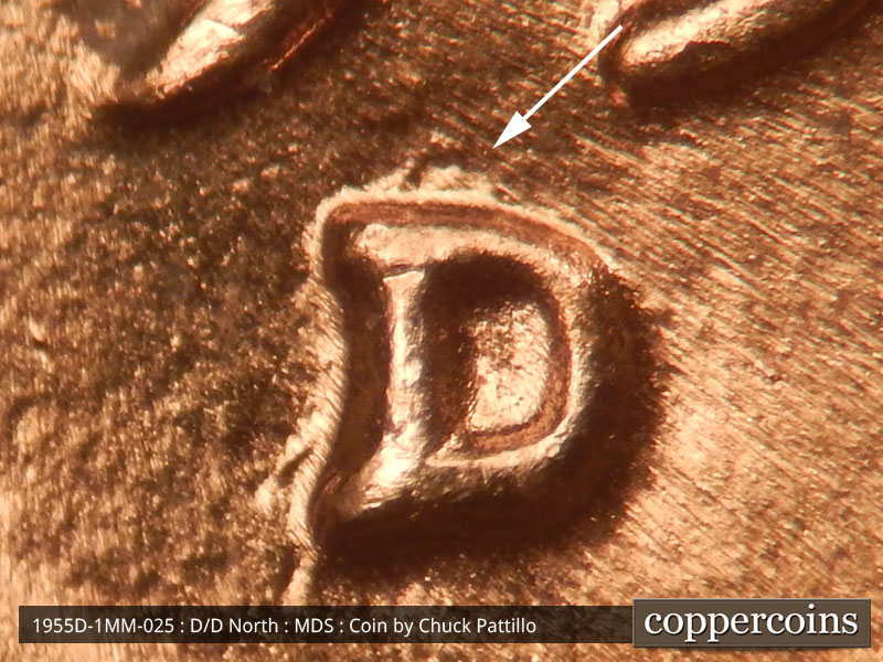 1955 Lincoln cent obverse, CopperCoins die 1955D•1MM•025.