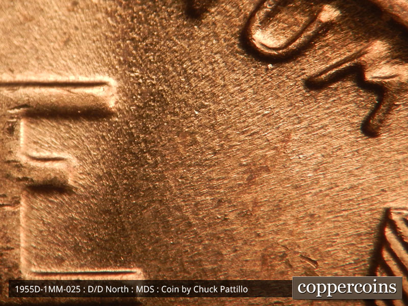 Die-stage B marker on 1955D•1MM•025 (1955 Repunched Mint Mark).