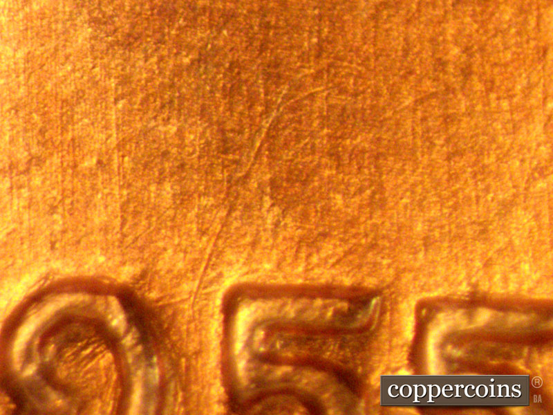 Die-stage A marker on 1955D•1MM•027 (1955 Repunched Mint Mark).