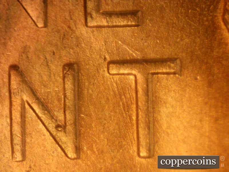 Die-stage A marker on 1955D•1MM•027 (1955 Repunched Mint Mark).