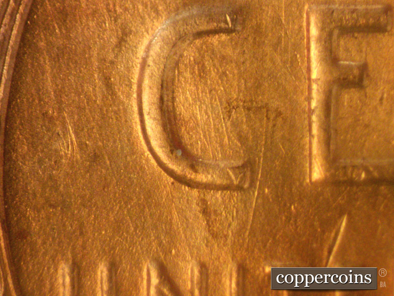 Die-stage A marker on 1955D•1MM•027 (1955 Repunched Mint Mark).