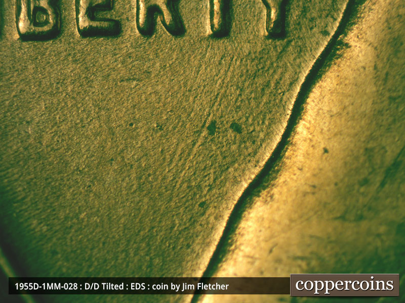 Die-stage A marker on 1955D•1MM•028 (1955 Repunched Mint Mark).