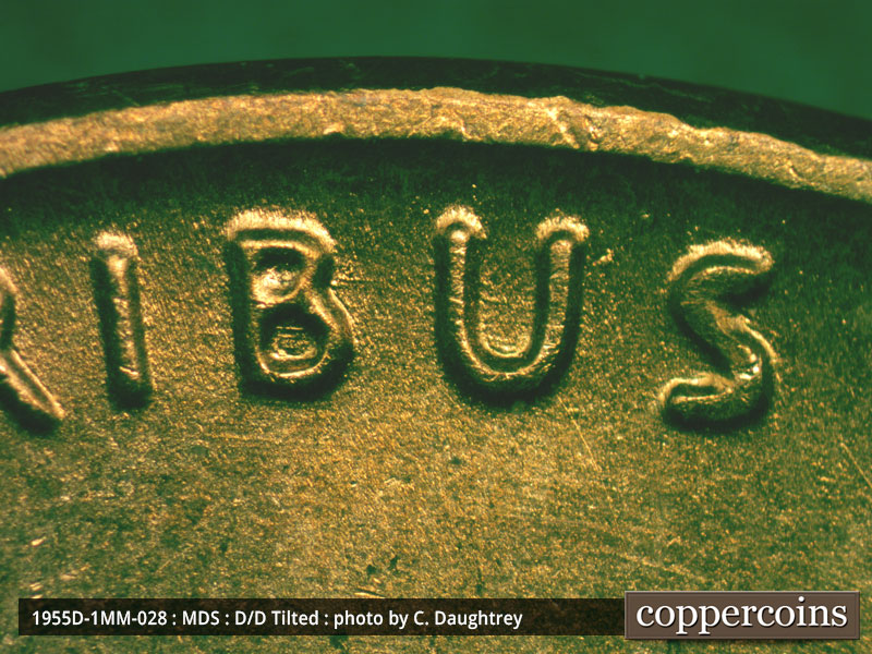 Die-stage B marker on 1955D•1MM•028 (1955 Repunched Mint Mark).