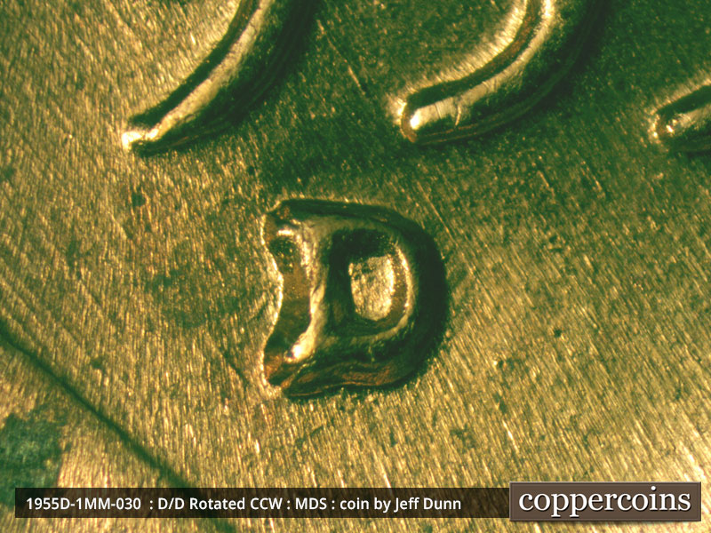 1955 Lincoln cent obverse, CopperCoins die 1955D•1MM•030.