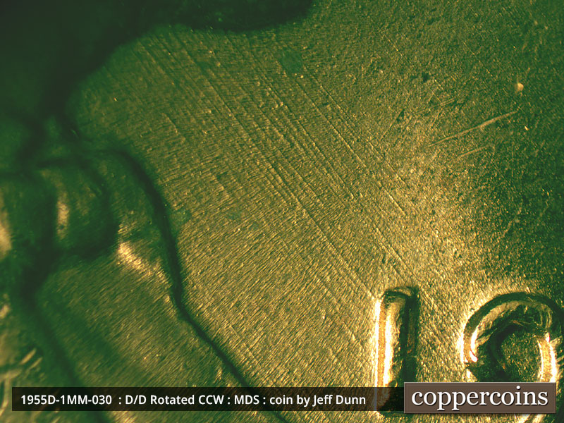 Die-stage B marker on 1955D•1MM•030 (1955 Repunched Mint Mark).