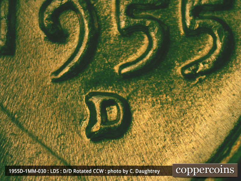Die-stage C marker on 1955D•1MM•030 (1955 Repunched Mint Mark).