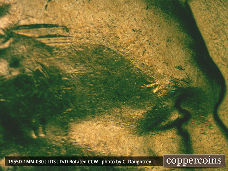 Die-stage C marker on 1955D•1MM•030 (1955 Repunched Mint Mark).