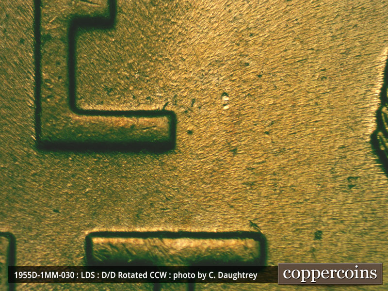 Die-stage C marker on 1955D•1MM•030 (1955 Repunched Mint Mark).
