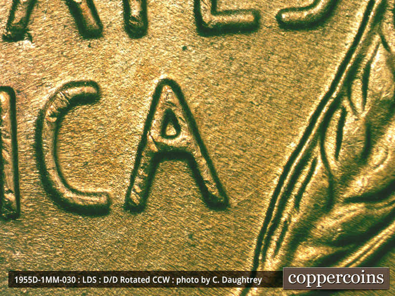 Die-stage C marker on 1955D•1MM•030 (1955 Repunched Mint Mark).