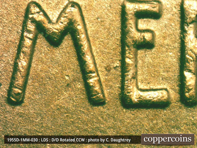 Die-stage C marker on 1955D•1MM•030 (1955 Repunched Mint Mark).