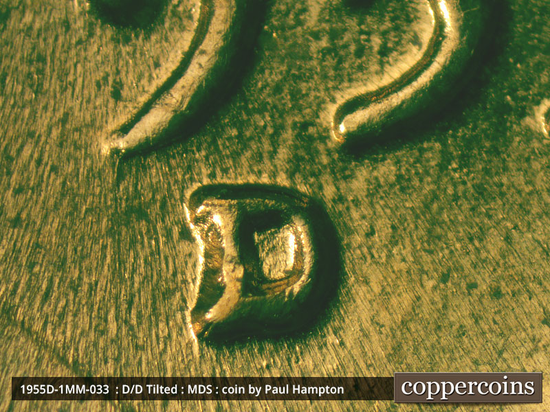 1955 Lincoln cent obverse, CopperCoins die 1955D•1MM•033.