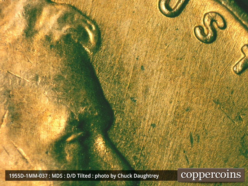 Die-stage B marker on 1955D•1MM•037 (1955 Repunched Mint Mark).