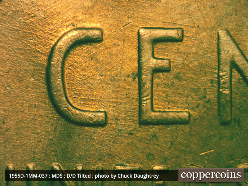 Die-stage B marker on 1955D•1MM•037 (1955 Repunched Mint Mark).