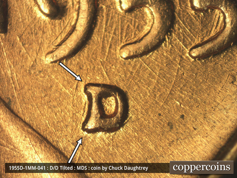 1955 Lincoln cent obverse, CopperCoins die 1955D•1MM•041.