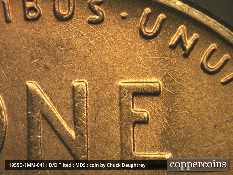 Die-stage B marker on 1955D•1MM•041 (1955 Repunched Mint Mark).