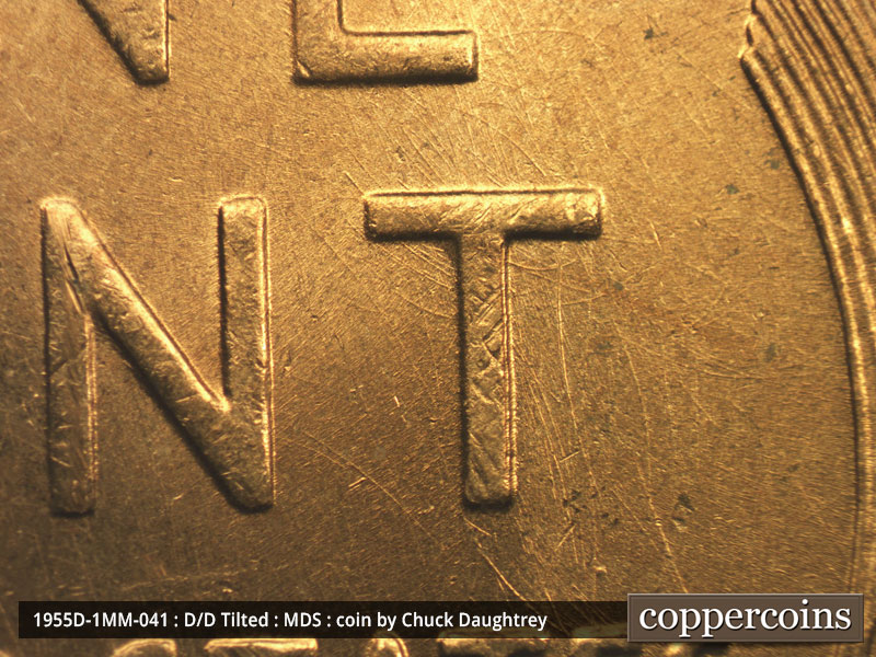 Die-stage B marker on 1955D•1MM•041 (1955 Repunched Mint Mark).