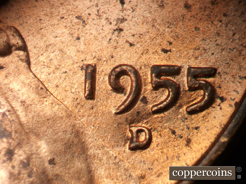 Die-stage A marker on 1955D•1MM•042 (1955 Repunched Mint Mark).