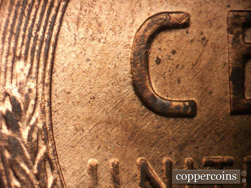 Die-stage A marker on 1955D•1MM•042 (1955 Repunched Mint Mark).