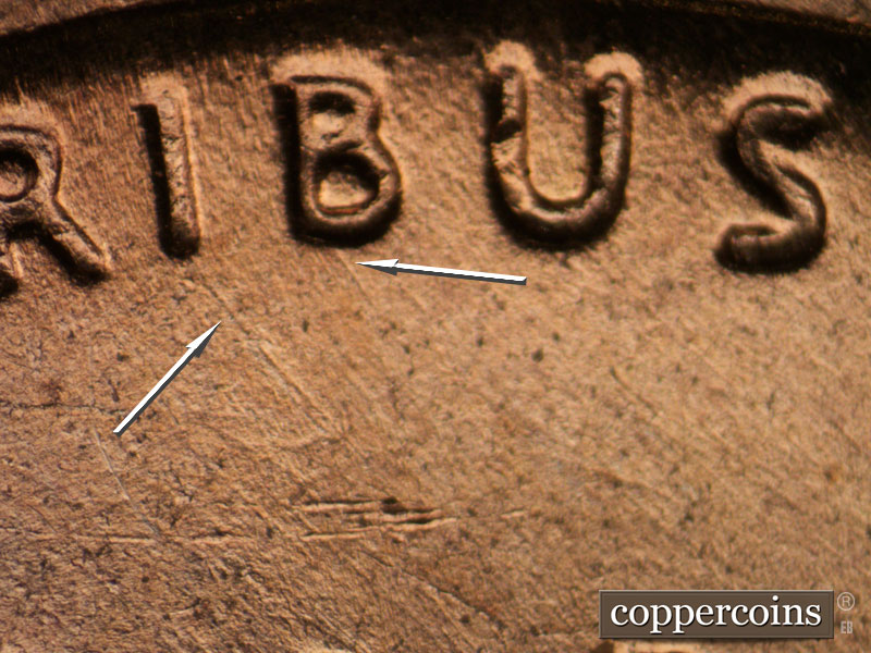 Die-stage B marker on 1955D•1MM•042 (1955 Repunched Mint Mark).