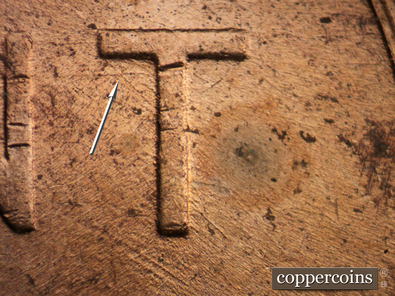 Die-stage B marker on 1955D•1MM•042 (1955 Repunched Mint Mark).
